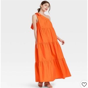 Who What Wear orange asymmetric maxi long summer spring dress size XXL